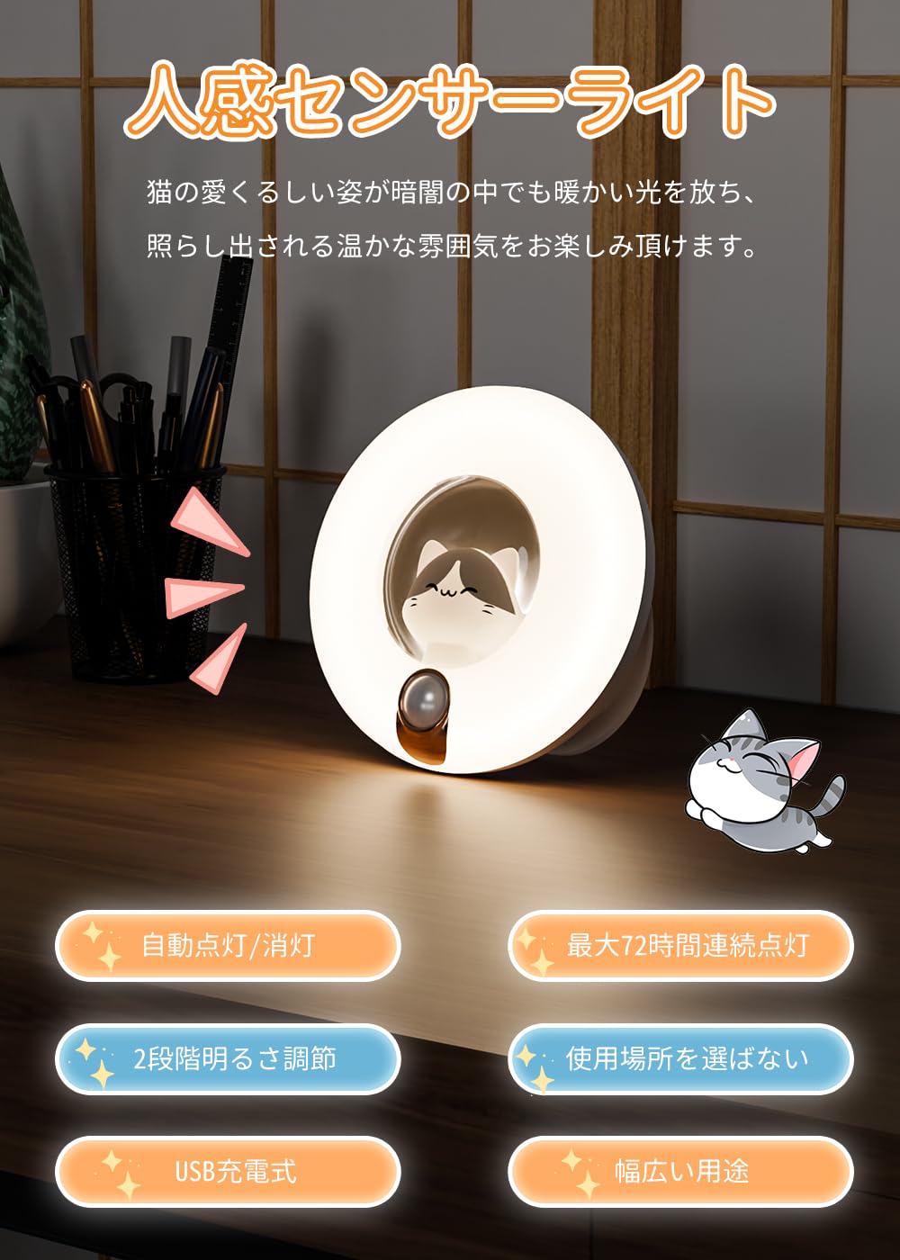 Amazon.co.jp: C-J-W 人感センサーライト 室内 usb充電式 明暗センサー